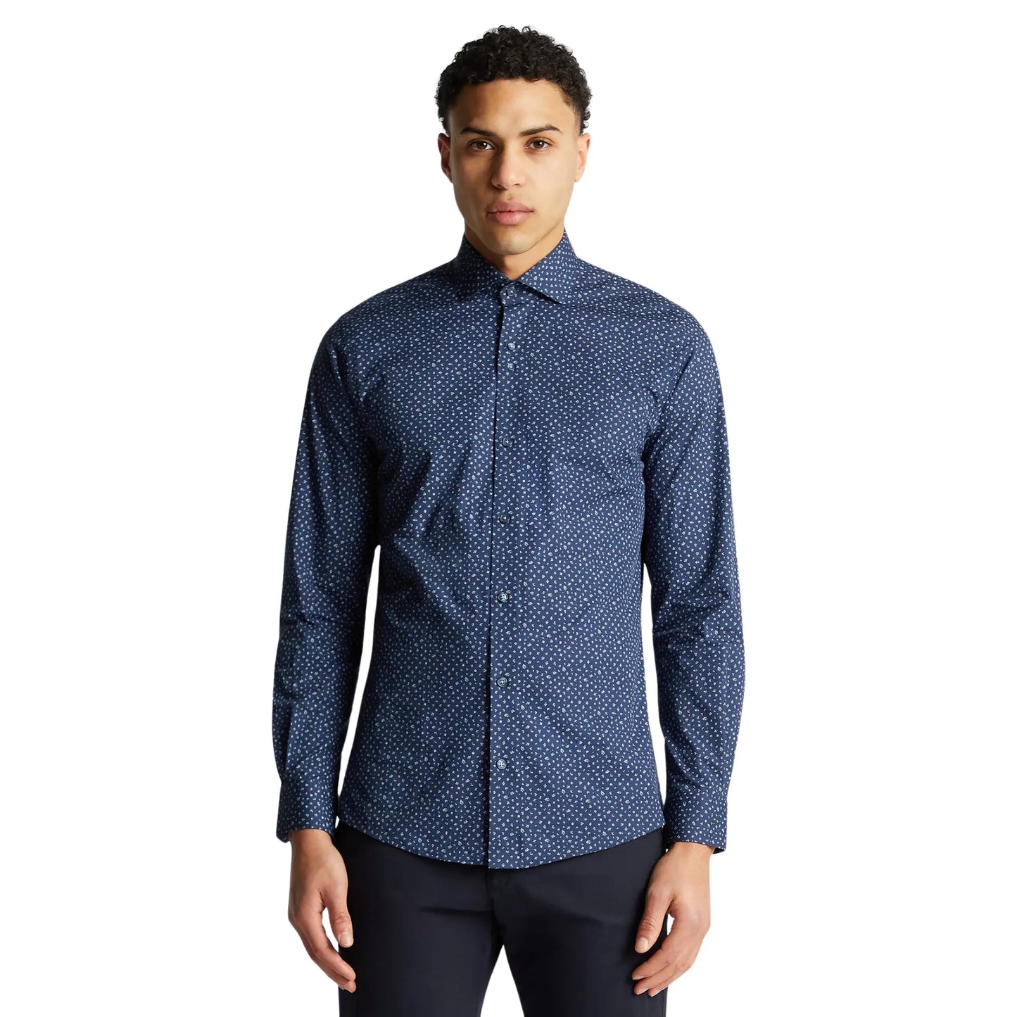 Buy Remus Uomo Frank Leaf Print Long Sleeve Shirt - Navy | Long-Sleeved Shirtss at Woven Durham