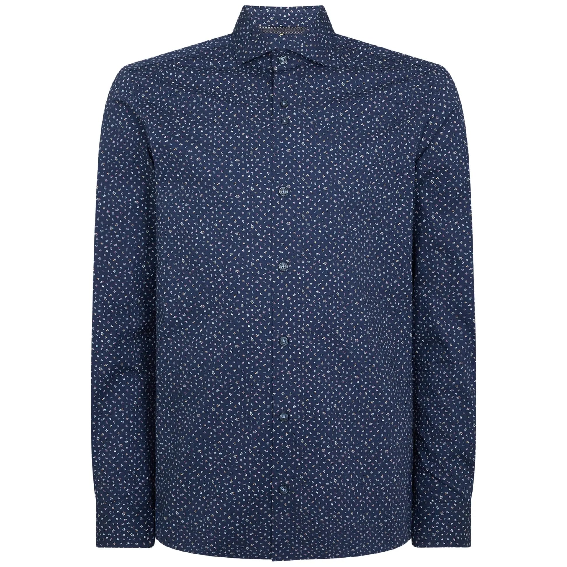 Buy Remus Uomo Frank Leaf Print Long Sleeve Shirt - Navy | Long-Sleeved Shirtss at Woven Durham