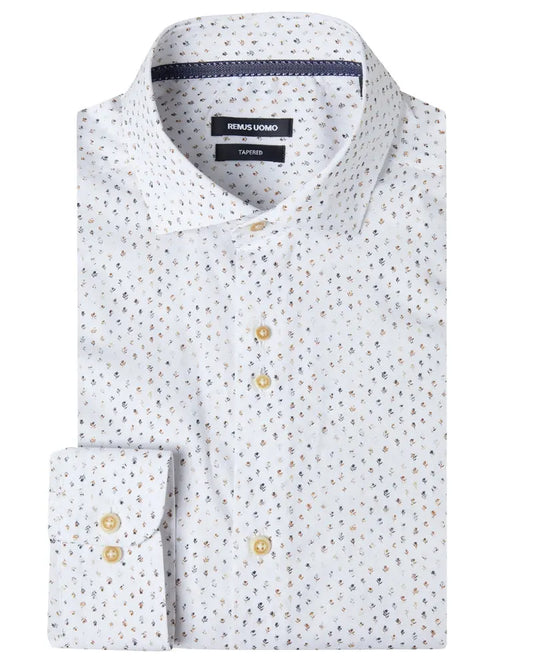 Buy Remus Uomo Frank Tapered Stretch Floral Print Shirt - White | Long-Sleeved Shirtss at Woven Durham