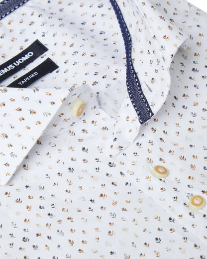 Buy Remus Uomo Frank Tapered Stretch Floral Print Shirt - White | Long-Sleeved Shirtss at Woven Durham