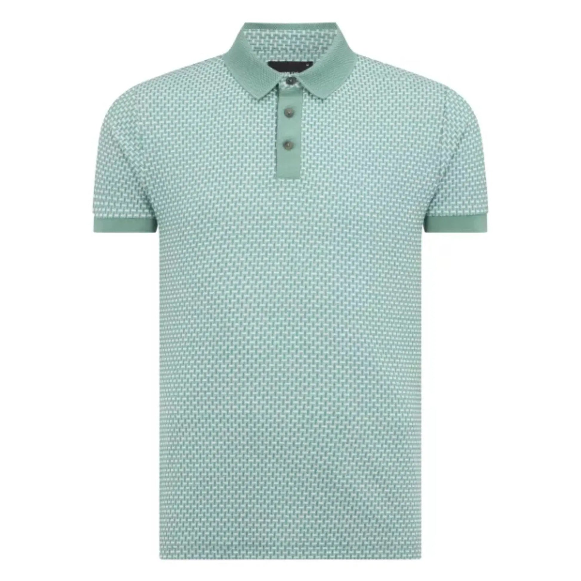 Buy Remus Uomo Geometric Pattern Knitted Polo - Green | Short-Sleeved Polo Shirtss at Woven Durham