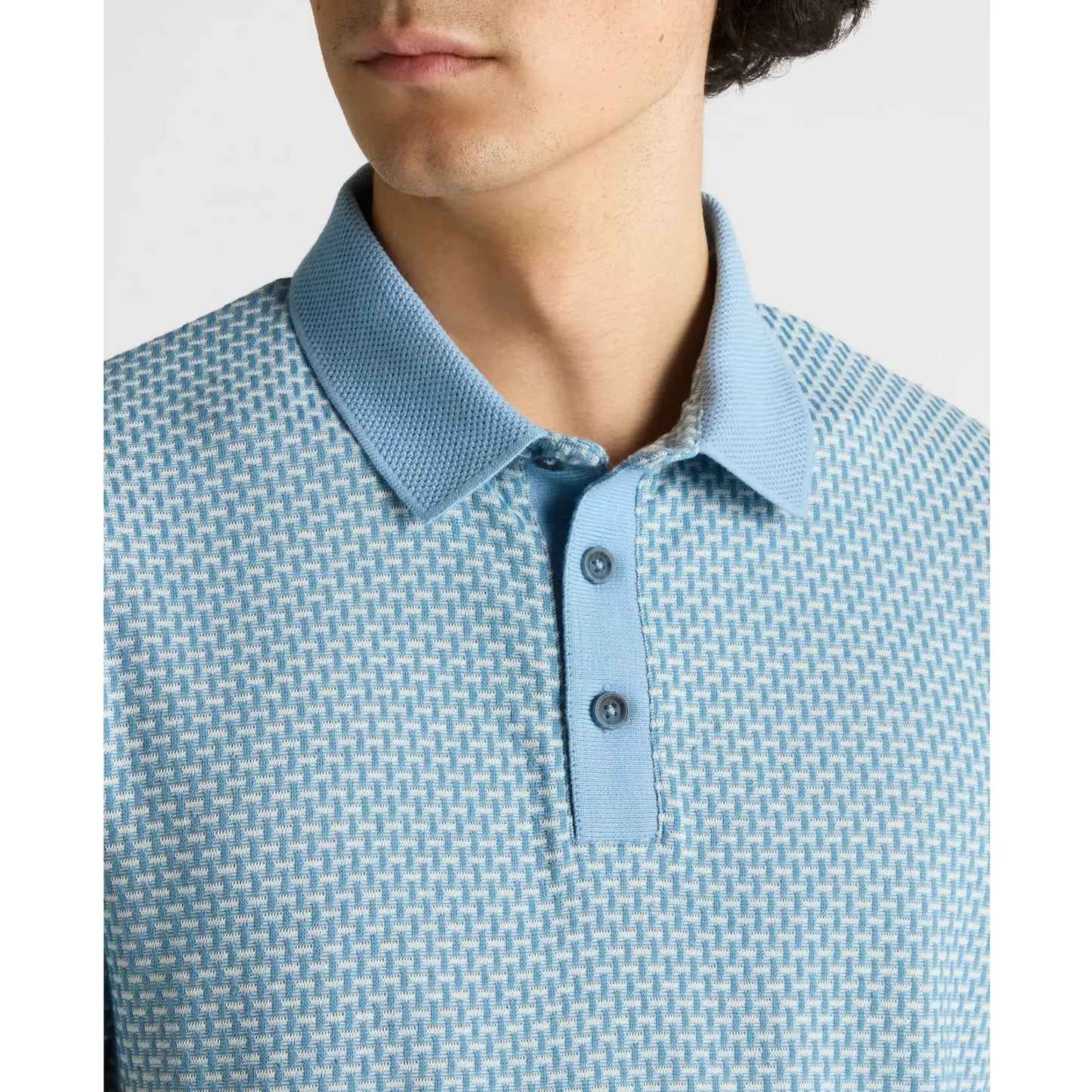 Buy Remus Uomo Contrast Collar Knitted Polo - Sky Blue | Short-Sleeved Polo Shirtss at Woven Durham