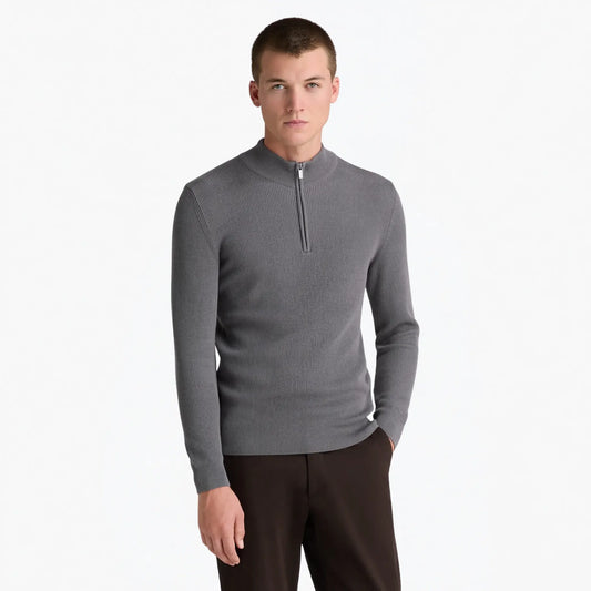 Buy Remus Uomo Grey Ribbed Half-Zip Jumper | V-Neck Jumperss at Woven Durham