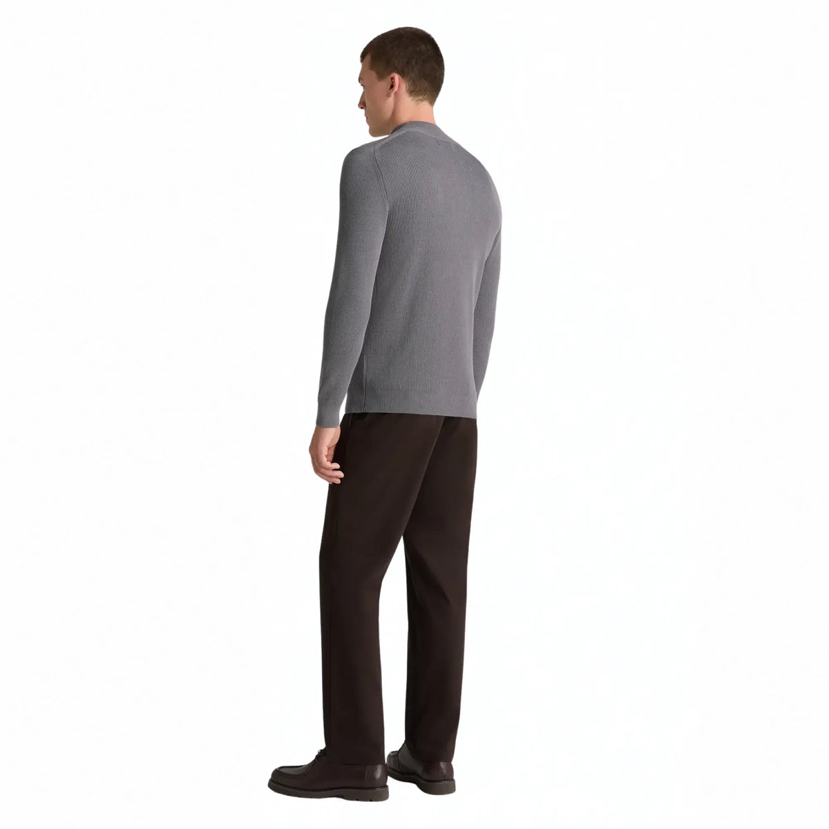 Buy Remus Uomo Grey Ribbed Half-Zip Jumper | V-Neck Jumperss at Woven Durham