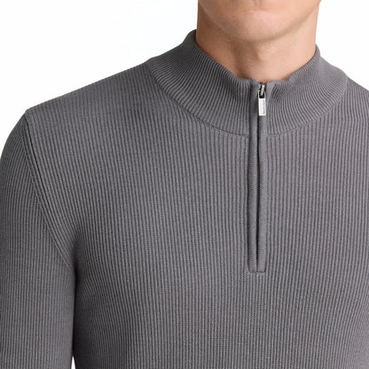 Buy Remus Uomo Grey Ribbed Half-Zip Jumper | V-Neck Jumperss at Woven Durham