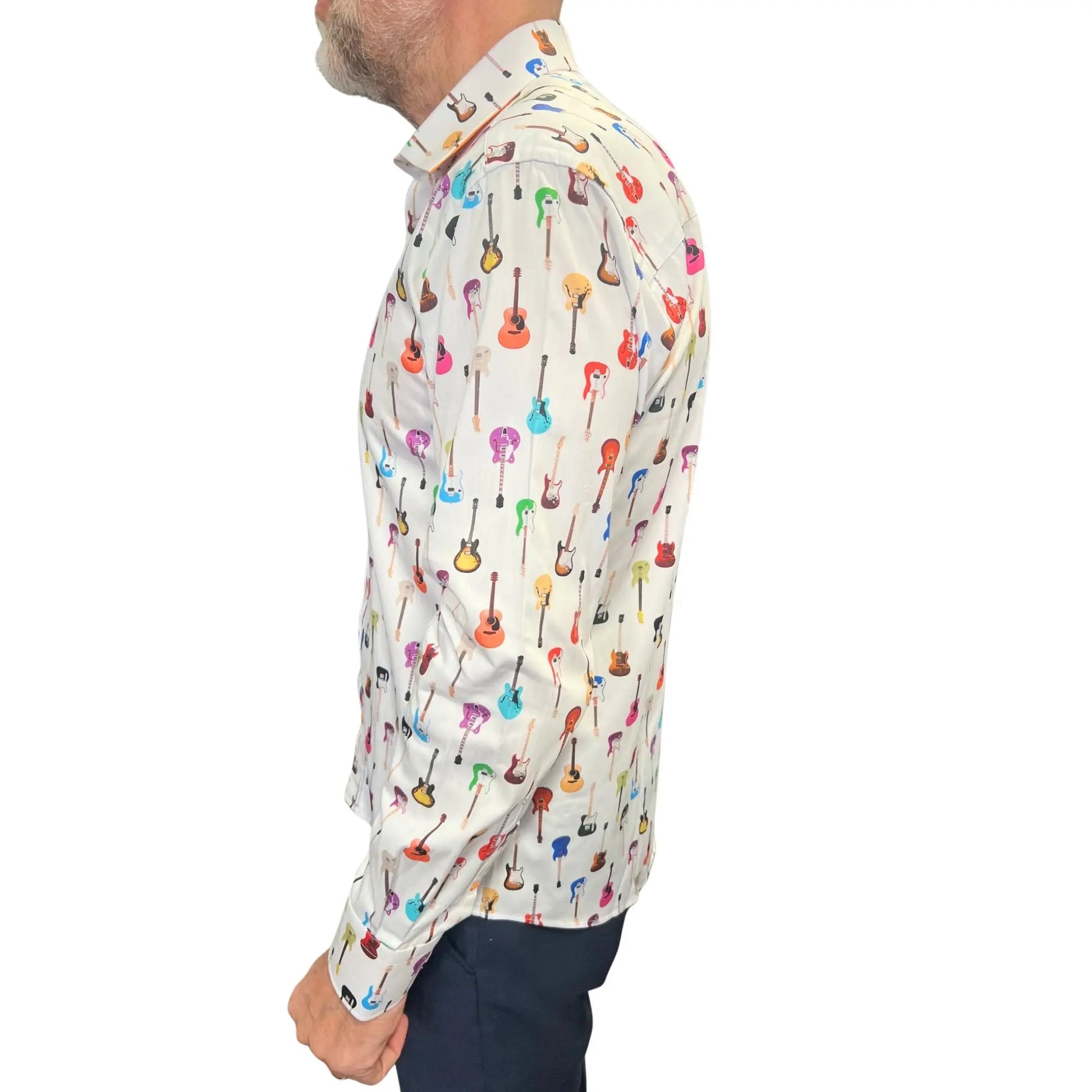 Buy Claudio Lugli Guitar Print Shirt - White | Long-Sleeved Shirtss at Woven Durham