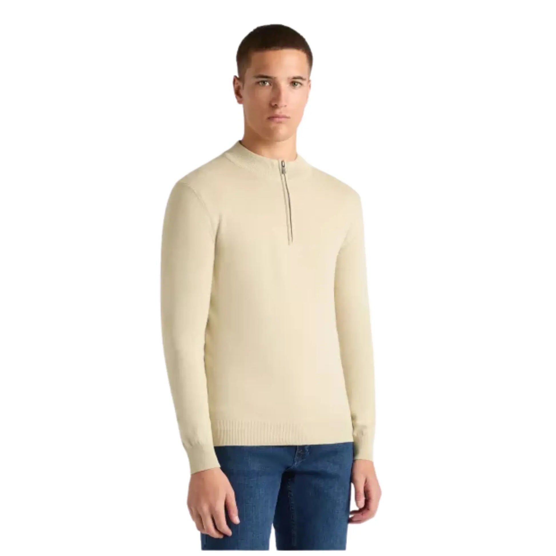 Buy Remus Uomo Half Zip Jumper - Stone | Crew-Neck Jumperss at Woven Durham