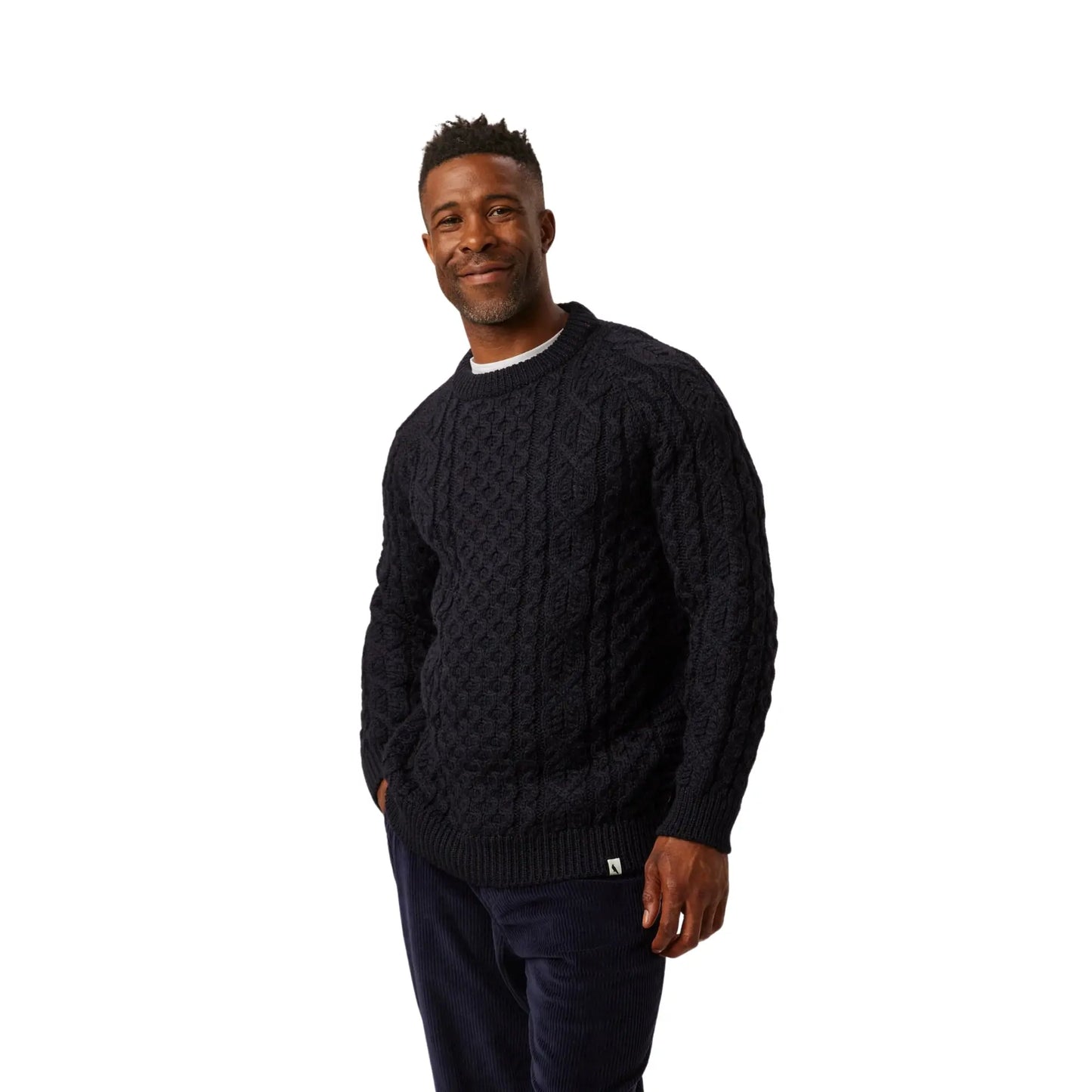 Buy Peregrine Hudson Navy Aran Jumper | Crew-Neck Jumperss at Woven Durham