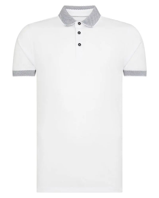 Buy Remus Uomo Jacquard Collar Polo Shirt - White | Short-Sleeved Polo Shirtss at Woven Durham