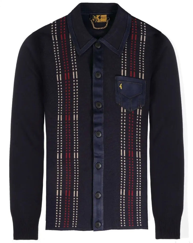 Buy Gabicci Vintage Jimmy Button Thru Knitted Long Sleeve Polo - Navy | Short-Sleeved Polo Shirtss at Woven Durham