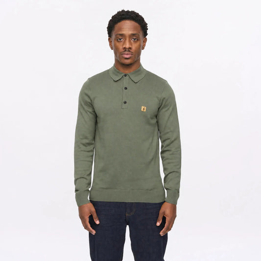 Buy Gabicci Vintage Khaki Francesco Long-Sleeved Knitted Polo | Long-Sleeved Polo Shirtss at Woven Durham