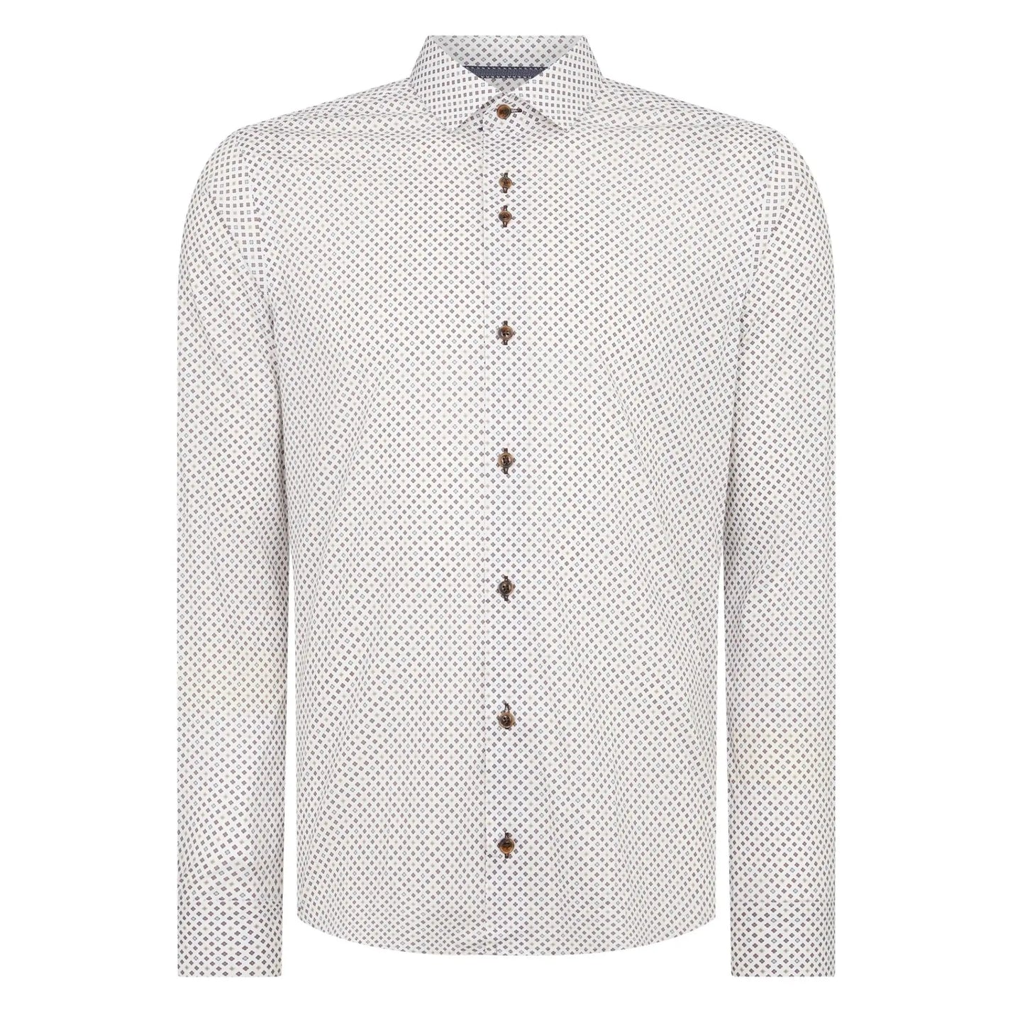 Buy Remus Uomo Kirk Stretch Fit Geo Print Shirt - White | Long-Sleeved Shirtss at Woven Durham