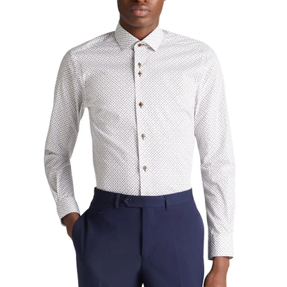 Buy Remus Uomo Kirk Stretch Fit Geo Print Shirt - White | Long-Sleeved Shirtss at Woven Durham