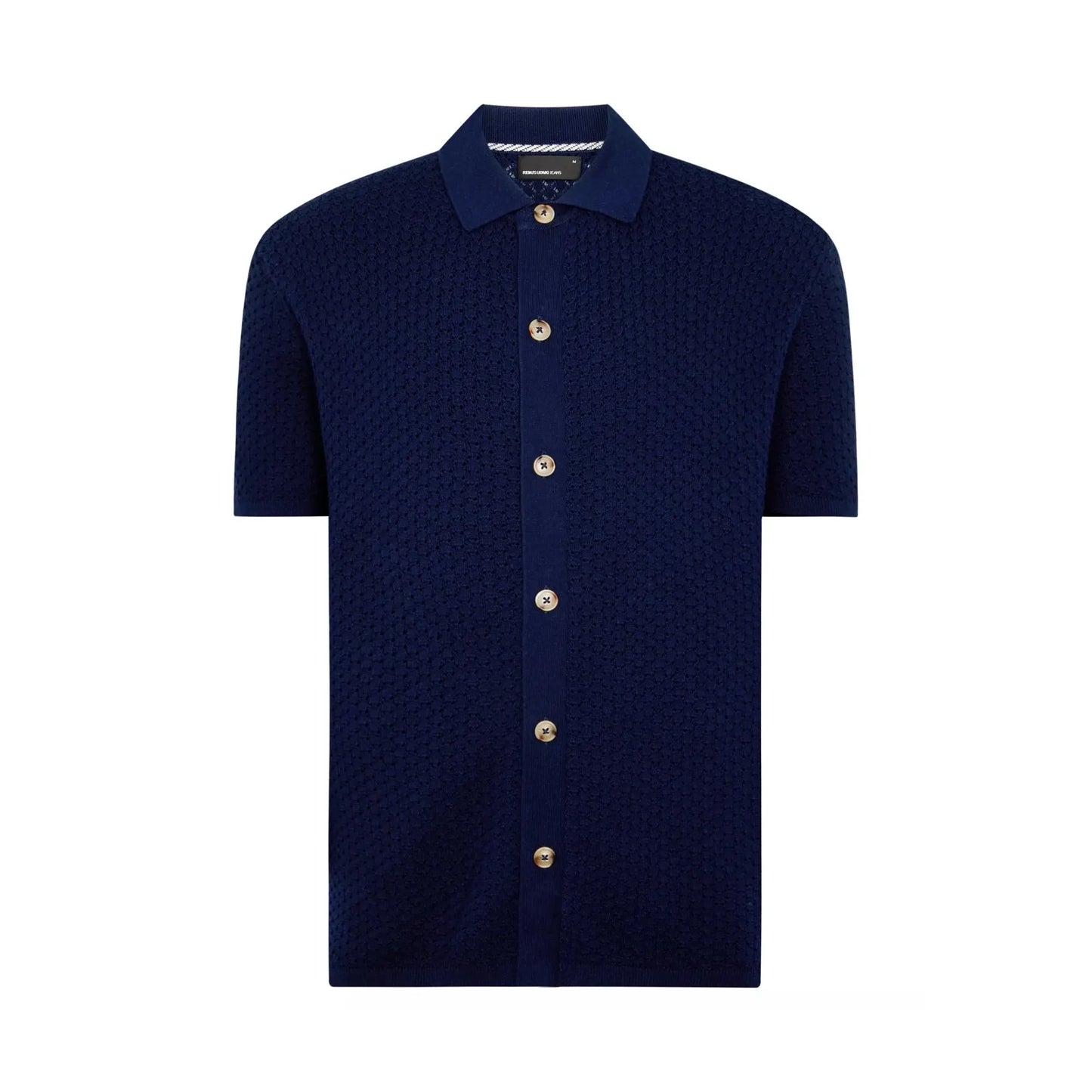 Buy Remus Uomo Knitted Button-Thru Polo - Navy | T-Shirtss at Woven Durham