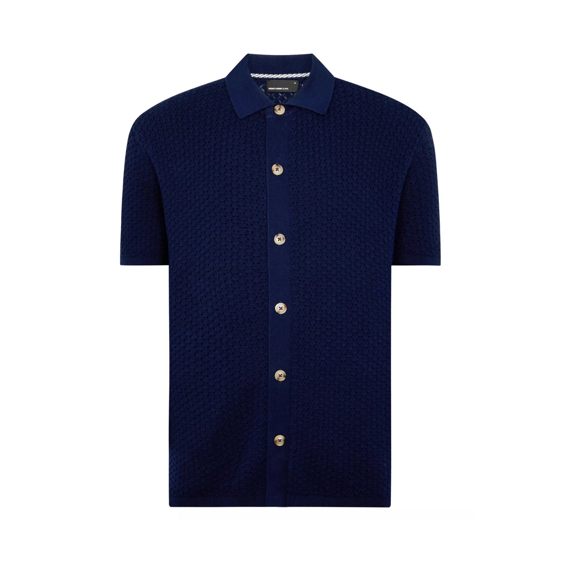 Buy Remus Uomo Knitted Button-Thru Polo - Navy | T-Shirtss at Woven Durham