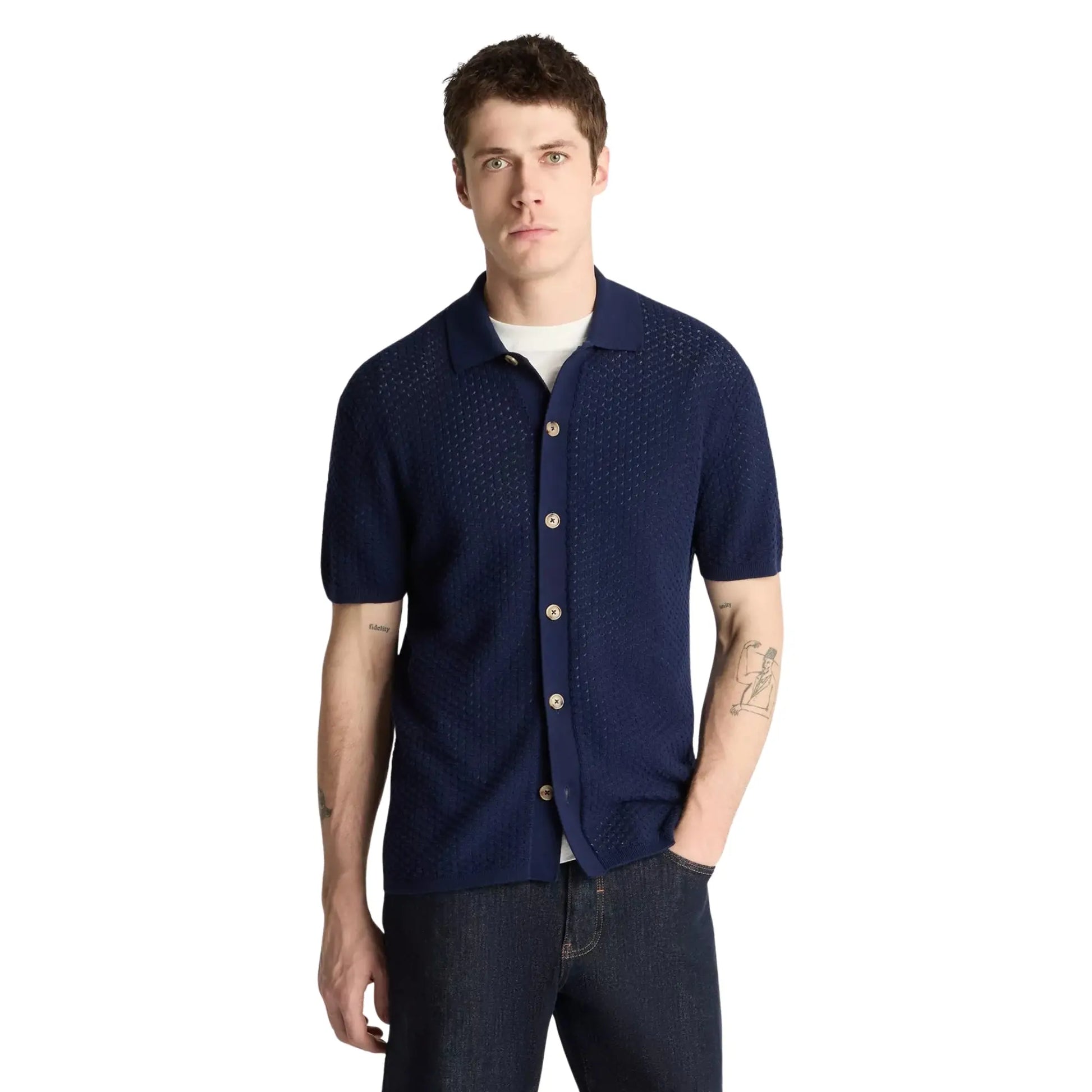 Buy Remus Uomo Knitted Button-Thru Polo - Navy | T-Shirtss at Woven Durham