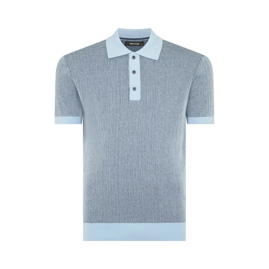 Buy Remus Uomo Knitted Contrast Collar Polo - Blue | T-Shirtss at Woven Durham