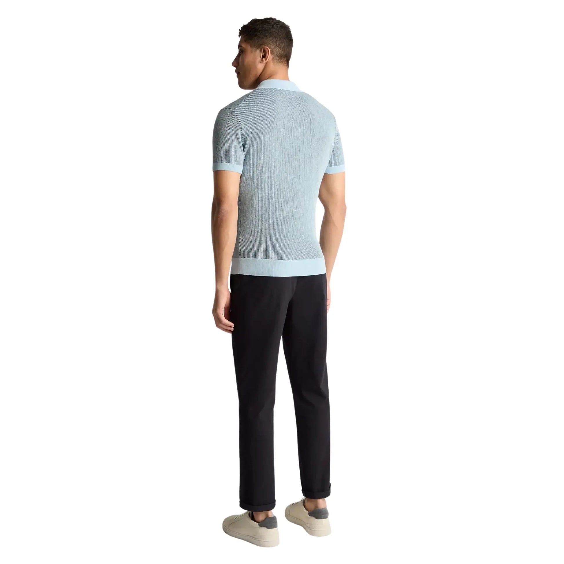 Buy Remus Uomo Knitted Contrast Collar Polo - Blue | T-Shirtss at Woven Durham