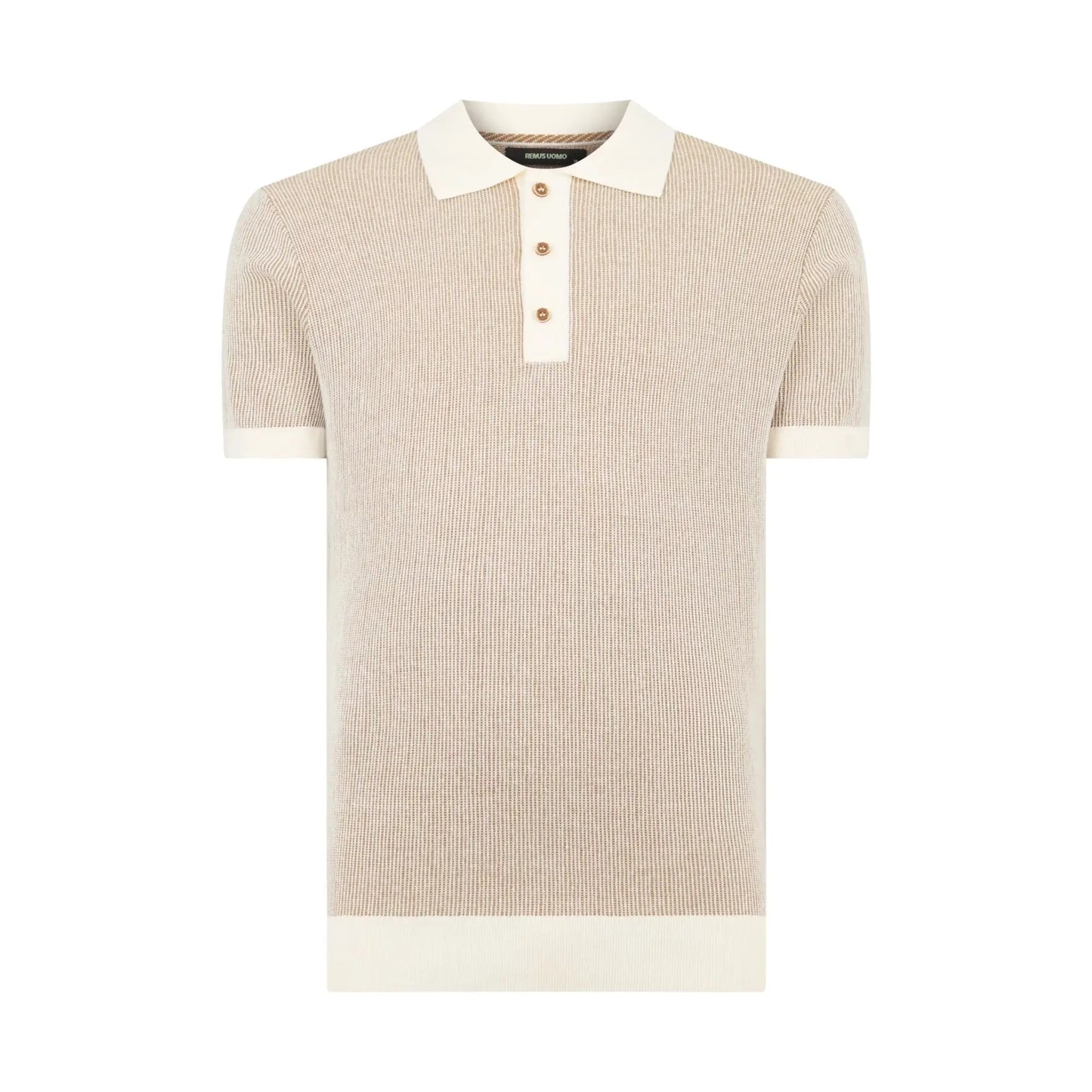 Buy Remus Uomo Knitted Contrast Collar Polo - Stone | T-Shirtss at Woven Durham