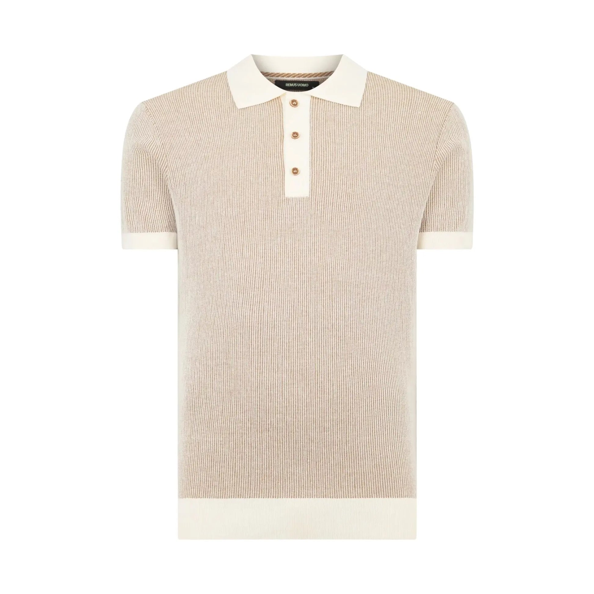 Buy Remus Uomo Knitted Contrast Collar Polo - Stone | T-Shirtss at Woven Durham