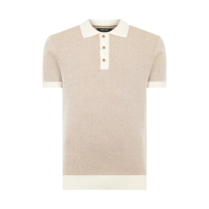 Buy Remus Uomo Knitted Contrast Collar Polo - Stone | T-Shirtss at Woven Durham