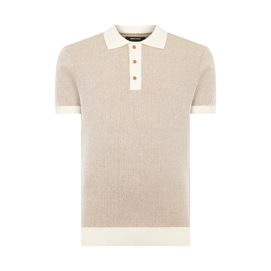 Buy Remus Uomo Knitted Contrast Collar Polo - Stone | T-Shirtss at Woven Durham