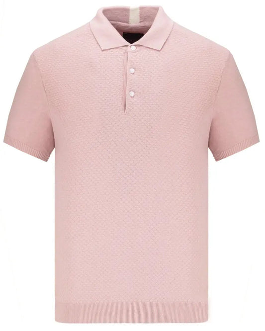 Buy Guide London Knitted Jacquard Polo - Pink | Short-Sleeved Polo Shirtss at Woven Durham