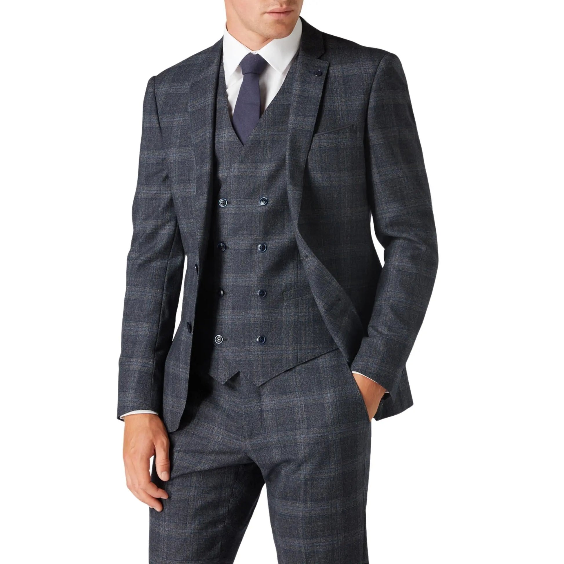 Buy Remus Uomo Larenzo Double-Breasted Suit Waistcoat - Dark Grey | Suit Waistcoats at Woven Durham