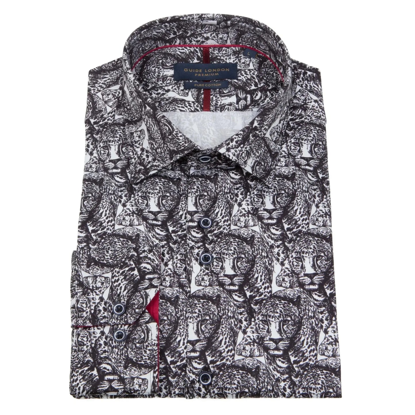 Buy Guide London Leopard Animal Print Shirt - White / Navy | Long-Sleeved Shirtss at Woven Durham