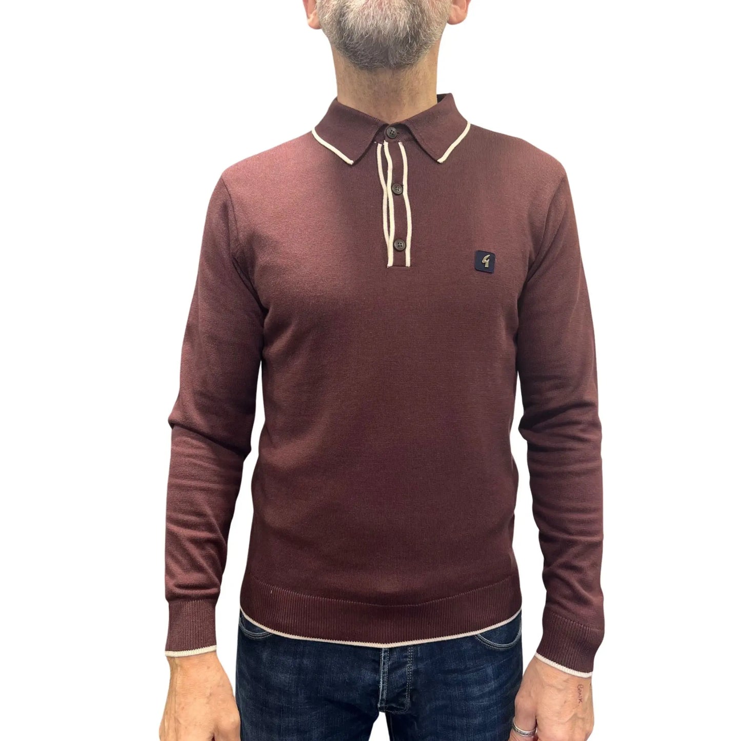 Buy Gabicci Vintage Lineker Berry Long-Sleeved Knitted Polo | Long-Sleeved Polo Shirtss at Woven Durham