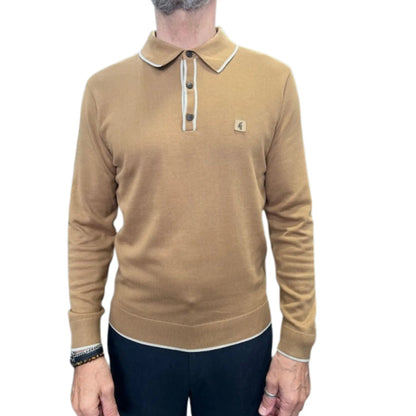 Buy Gabicci Vintage Lineker Long Sleeve Polo - Nutmeg | Long-Sleeved Polo Shirtss at Woven Durham