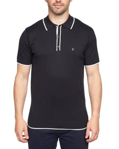 Buy Gabicci Vintage Lineker Trim Collar Knitted Polo Shirt - Navy/White | Short-Sleeved Polo Shirtss at Woven Durham