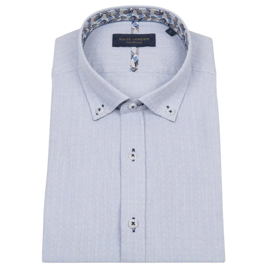 Buy Guide London Linen Blend Short Sleeve Shirt - Blue | Short-Sleeved Polo Shirtss at Woven Durham