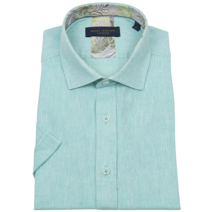 Buy Guide London Linen Blend Short Sleeve Shirt - Turquoise | Short-Sleeved Shirtss at Woven Durham