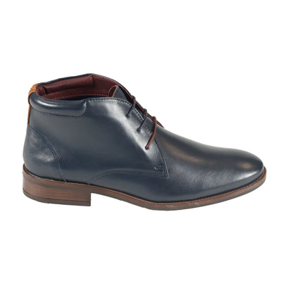 Buy Front Logan Leather Chukka Boots - Navy | Chukka Bootss at Woven Durham