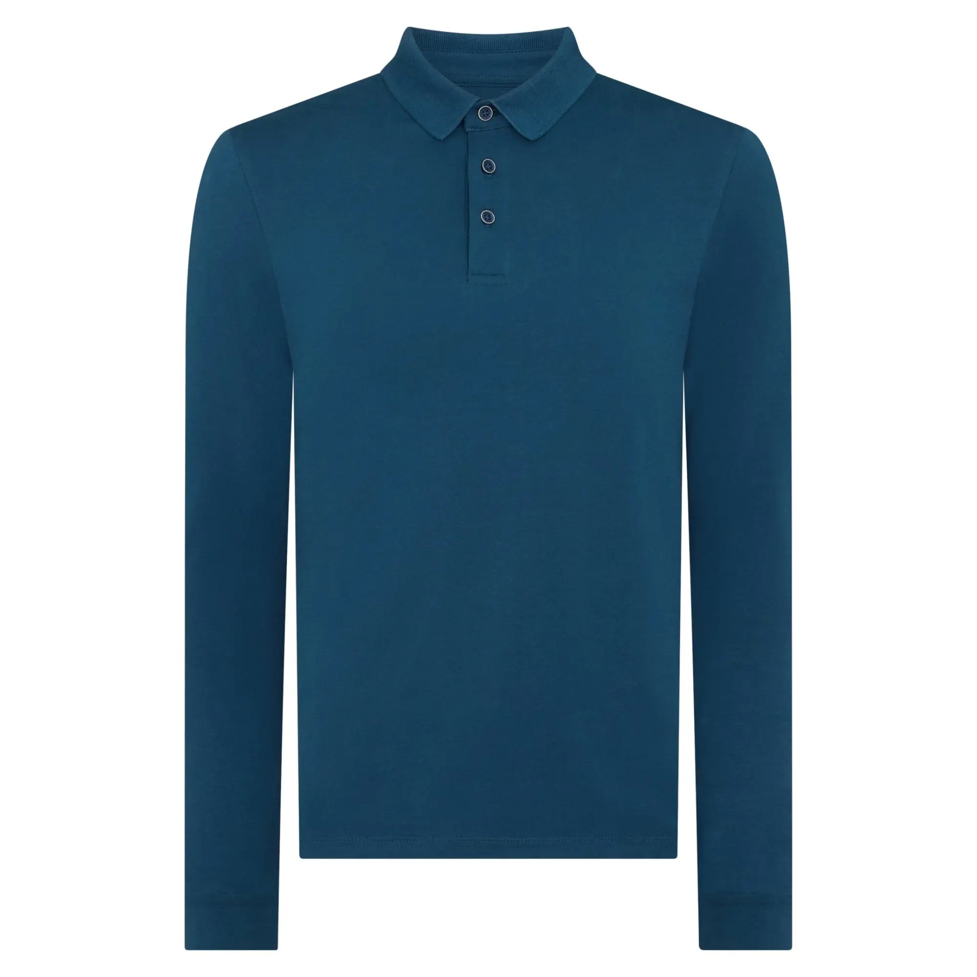 Buy Remus Uomo Long Sleeve 3 Button Polo - Green | Long-Sleeved Polo Shirtss at Woven Durham