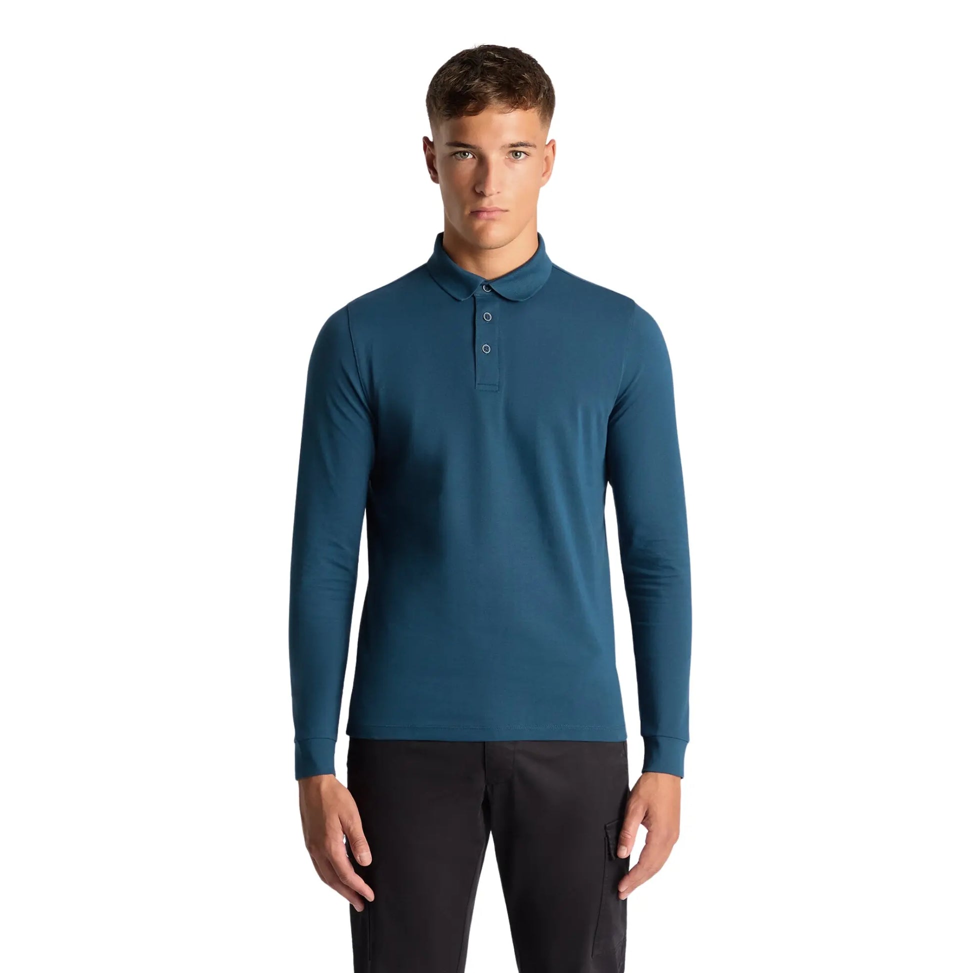 Buy Remus Uomo Long Sleeve 3 Button Polo - Green | Long-Sleeved Polo Shirtss at Woven Durham