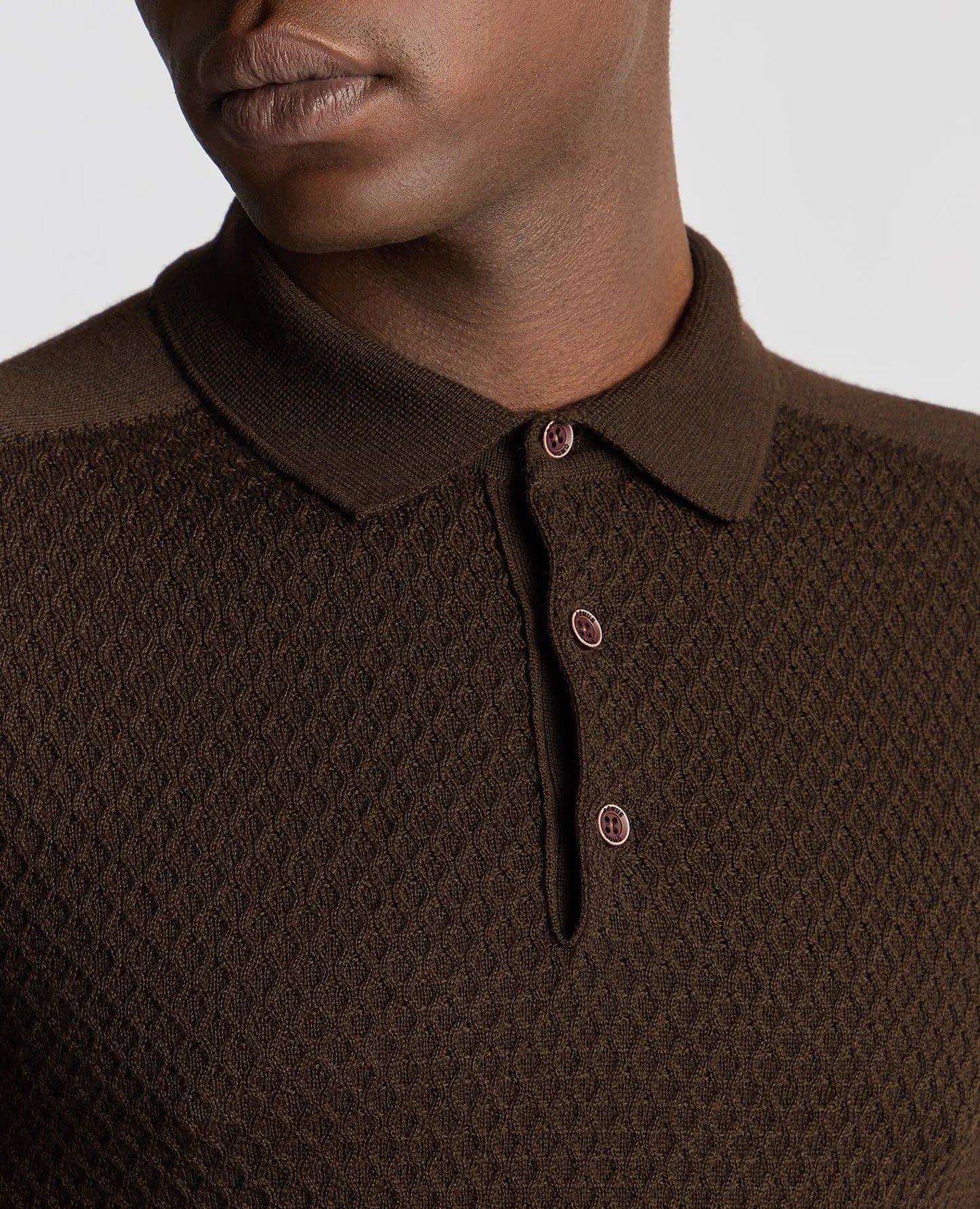 Buy Remus Uomo Long Sleeve Knit Polo - Dark Brown | Long-Sleeved Polo Shirtss at Woven Durham