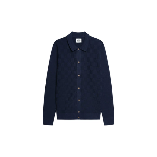 Buy Ben Sherman Long Sleeve Navy Checkerboard Polo | Crew-Neck Jumperss at Woven Durham