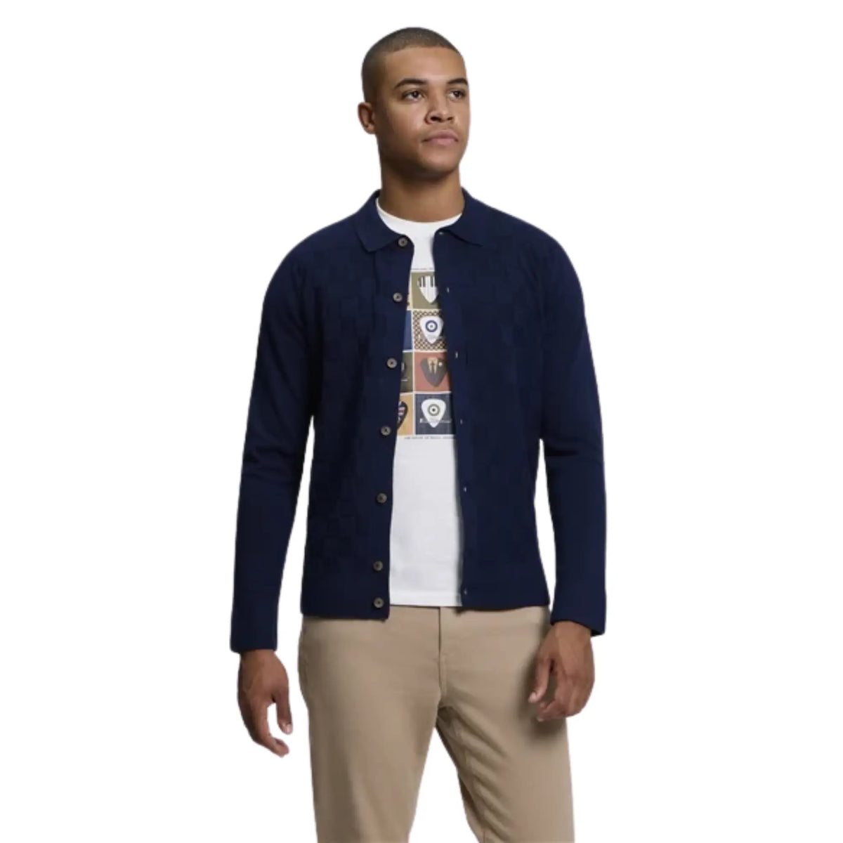 Buy Ben Sherman Long Sleeve Navy Checkerboard Polo | Crew-Neck Jumperss at Woven Durham