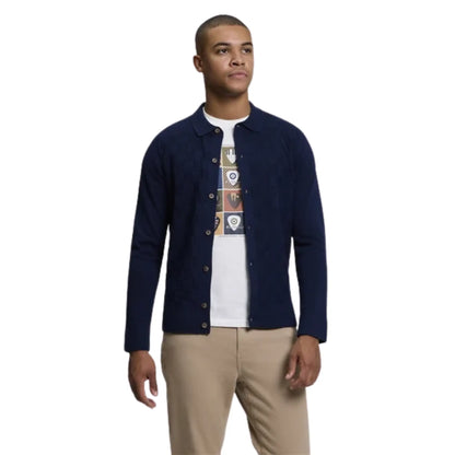 Buy Ben Sherman Long Sleeve Navy Checkerboard Polo | Crew-Neck Jumperss at Woven Durham