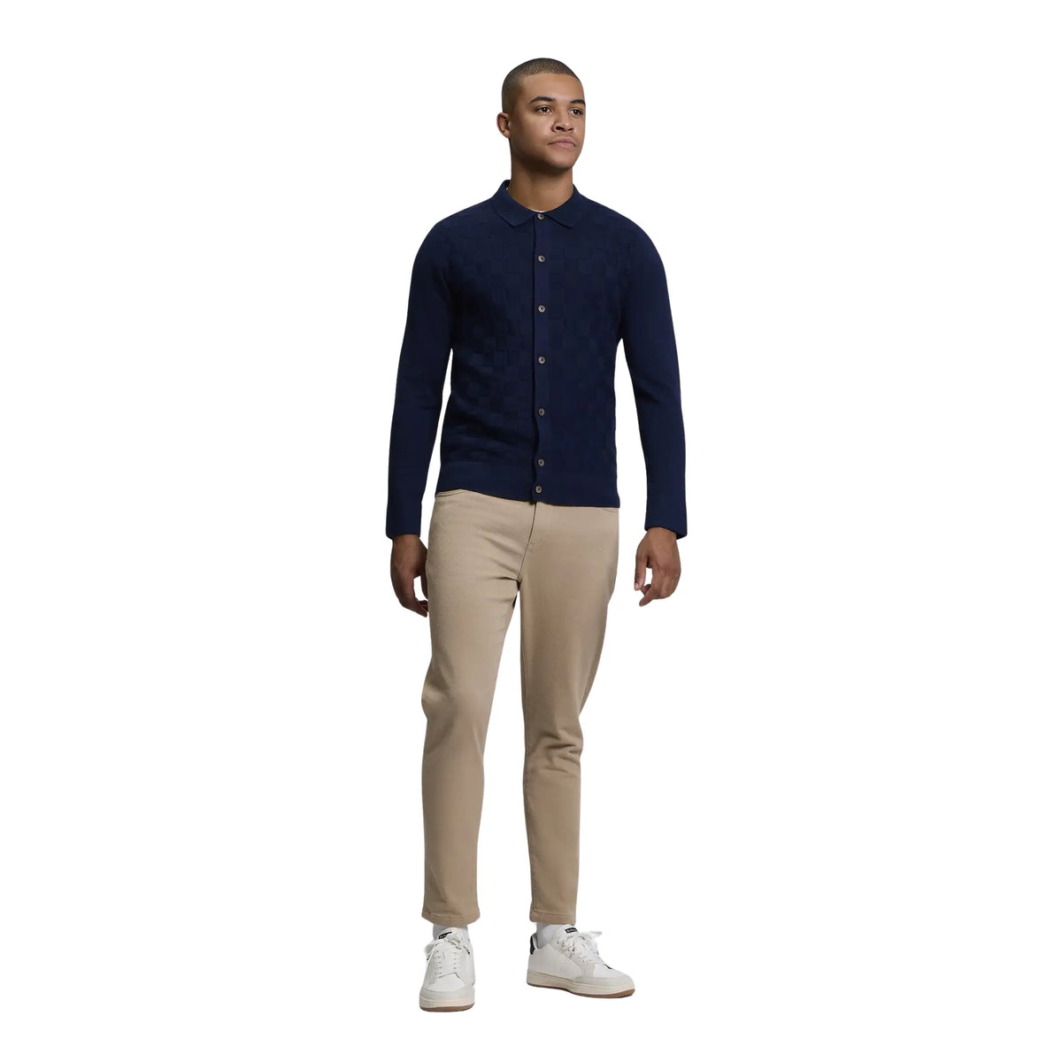 Buy Ben Sherman Long Sleeve Navy Checkerboard Polo | Crew-Neck Jumperss at Woven Durham