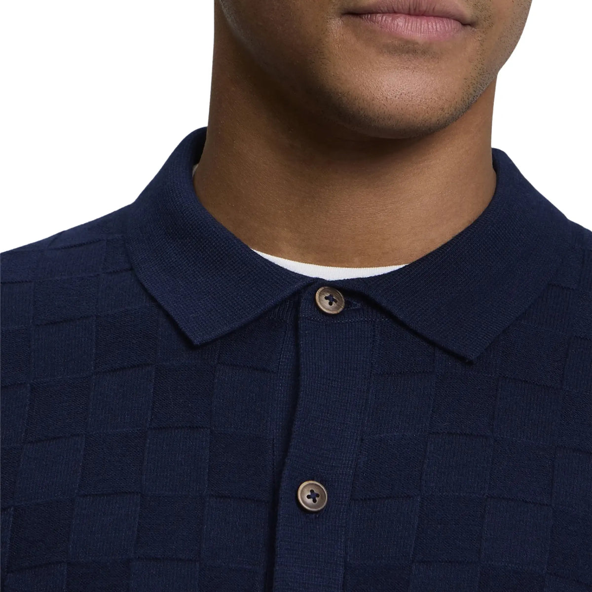 Buy Ben Sherman Long Sleeve Navy Checkerboard Polo | Crew-Neck Jumperss at Woven Durham