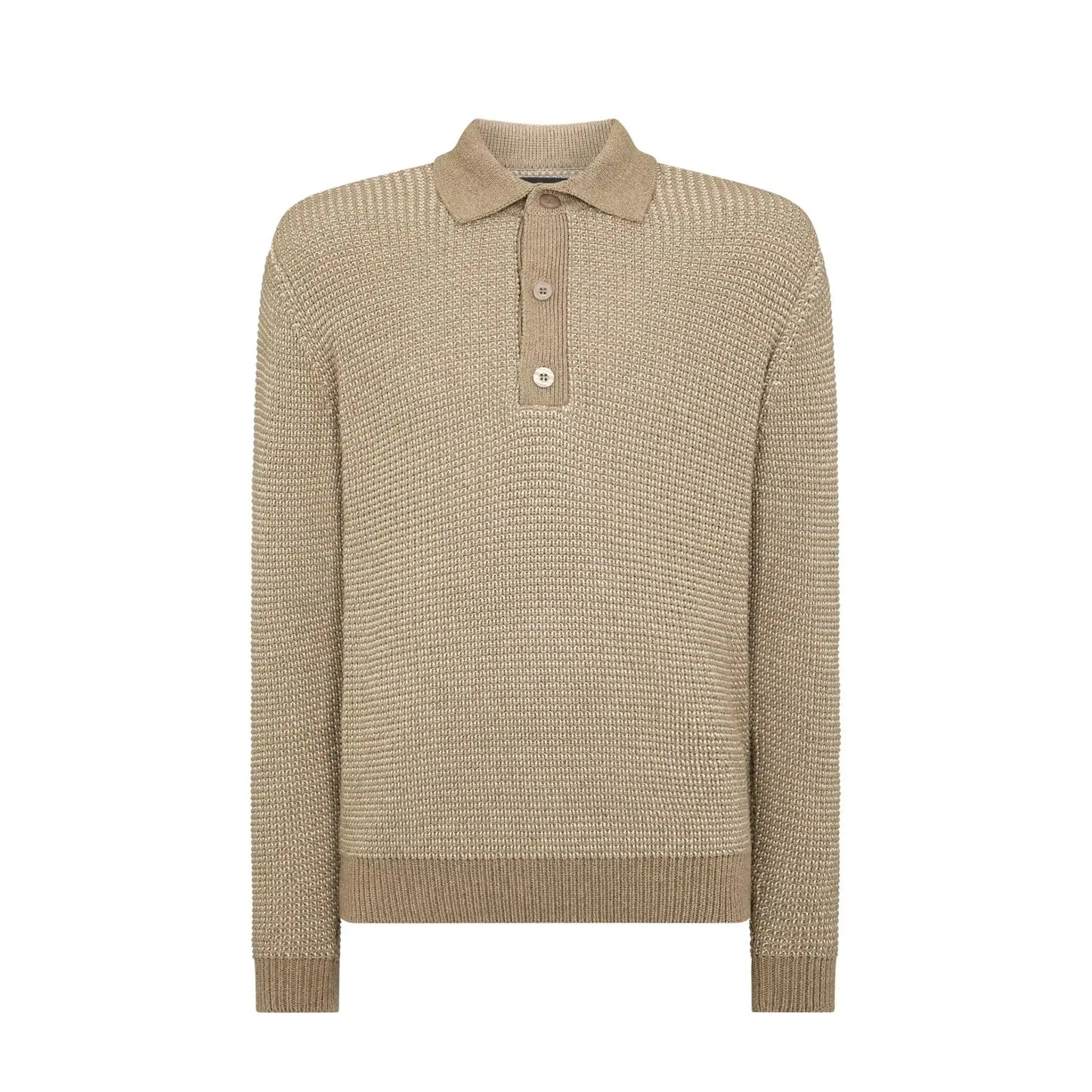 Buy Remus Uomo Long-Sleeved Knitted Polo - Beige | Long-Sleeved Polo Shirtss at Woven Durham