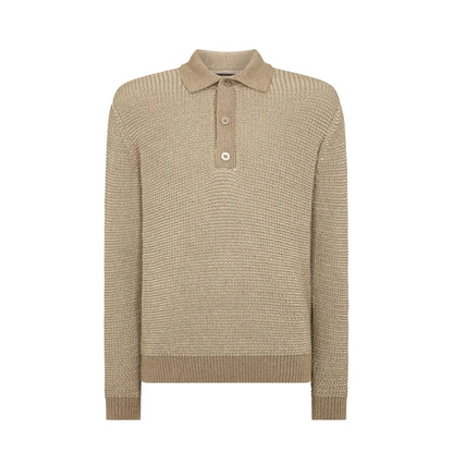 Buy Remus Uomo Long-Sleeved Knitted Polo - Beige | Long-Sleeved Polo Shirtss at Woven Durham