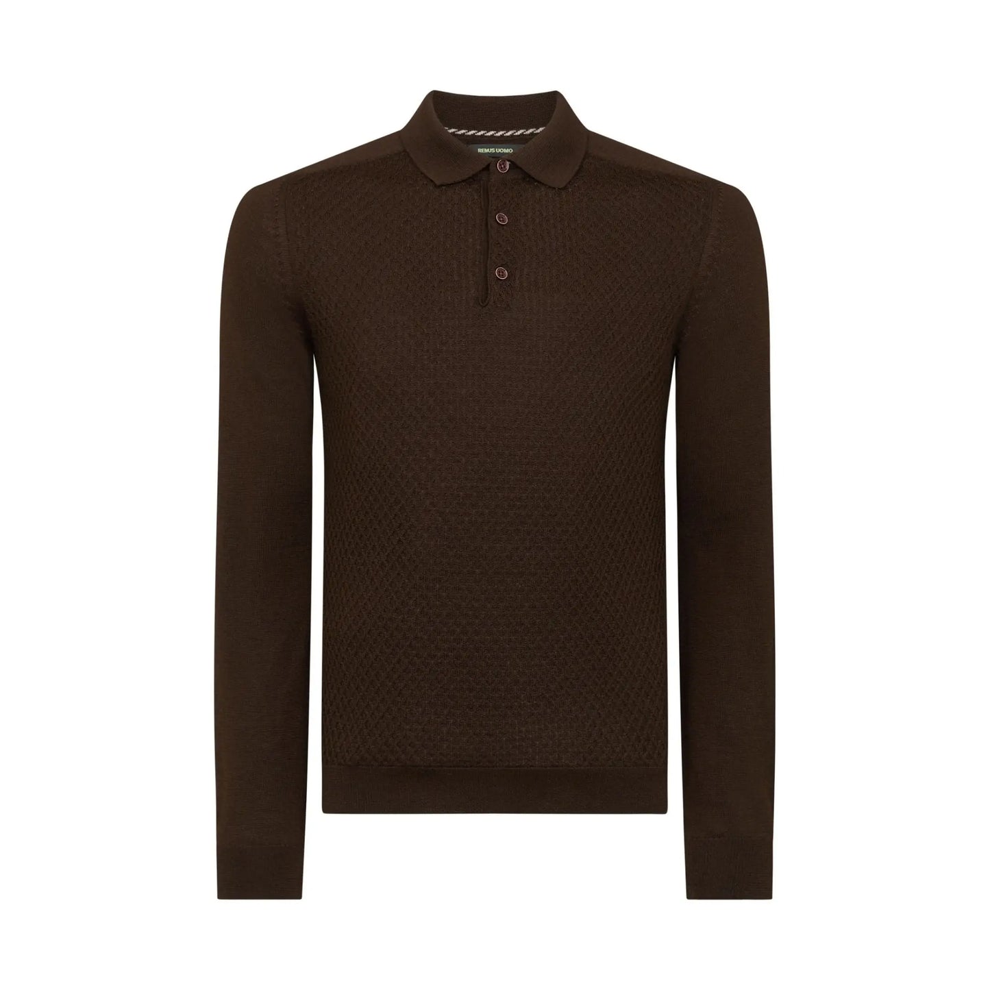 Buy Remus Uomo Long-Sleeved Knitted Polo - Dark Brown | Long-Sleeved Polo Shirtss at Woven Durham