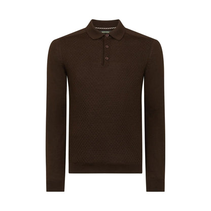 Buy Remus Uomo Long-Sleeved Knitted Polo - Dark Brown | Long-Sleeved Polo Shirtss at Woven Durham