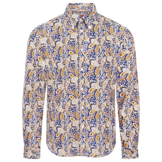 Buy Merc London Meldon Paisley Shirt - Navy | Long-Sleeved Shirtss at Woven Durham