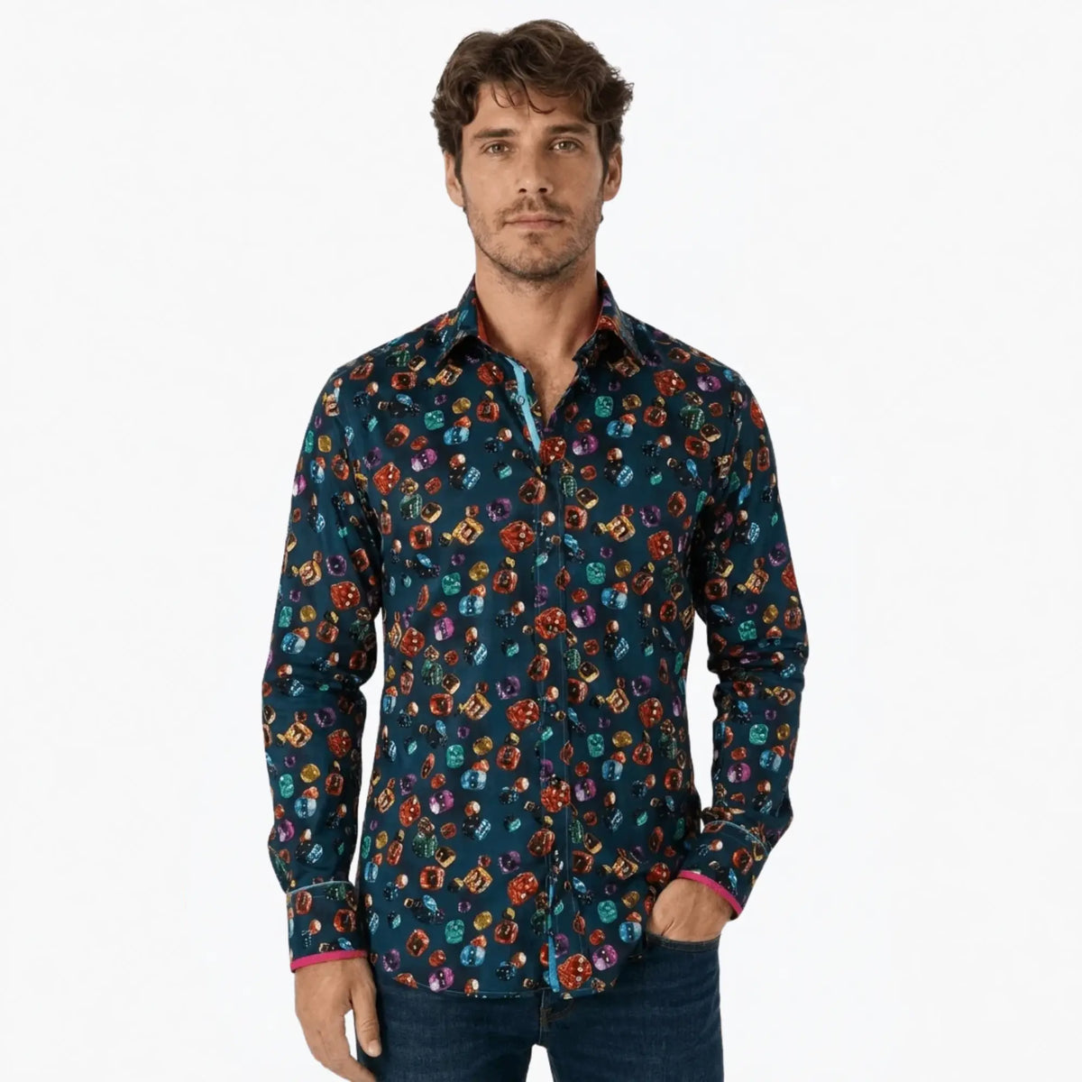 Buy Claudio Lugli Navy Dice Print Long Sleeve Shirt | Long-Sleeved Shirtss at Woven Durham