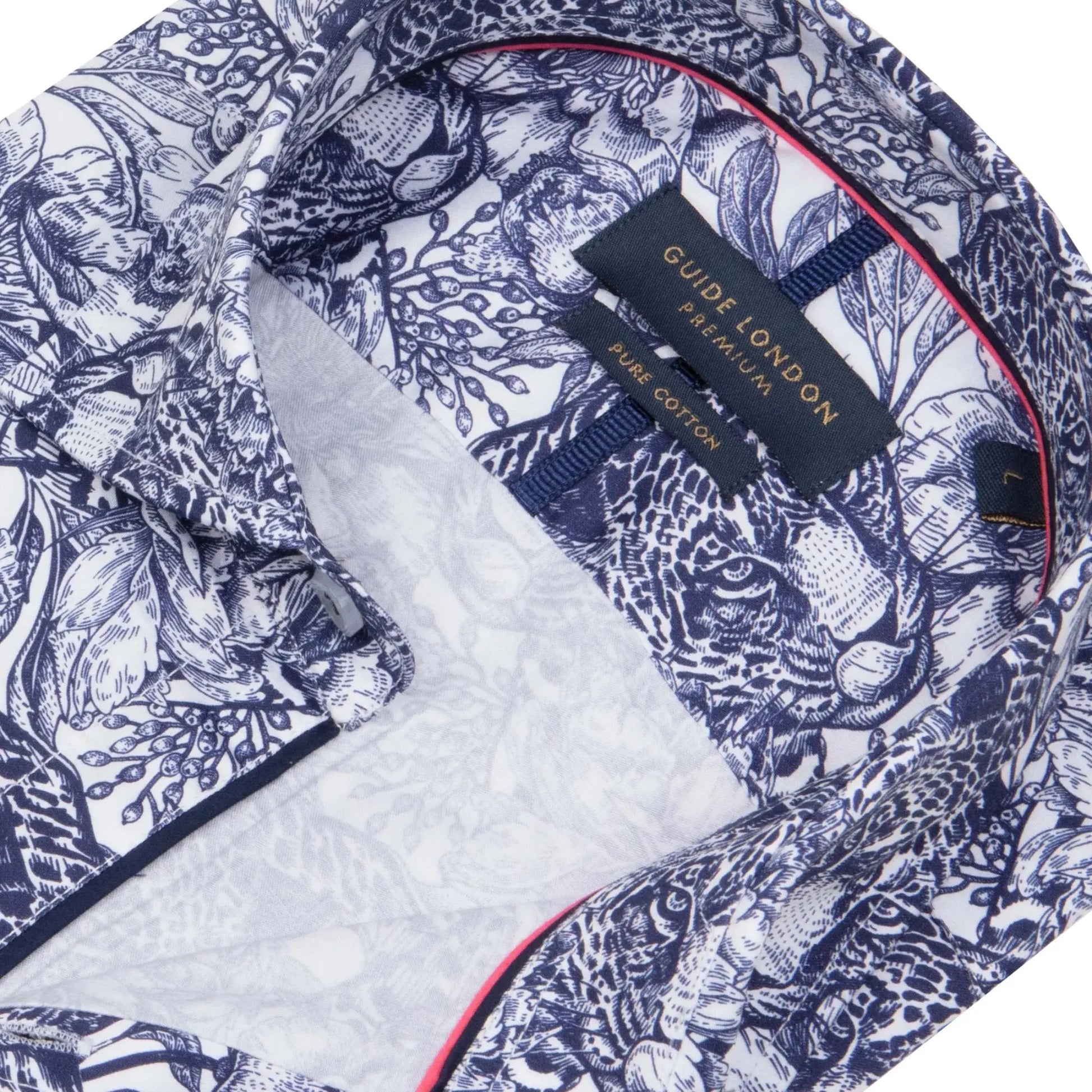 Buy Guide London Floral Leopard Print Shirt - White/Navy | Long-Sleeved Shirtss at Woven Durham